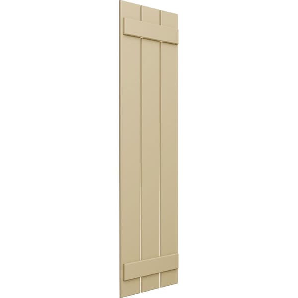 True Fit PVC, Three Board Spaced Board-n-Batten Shutters, Natural Twine, 17 1/8W X 27H